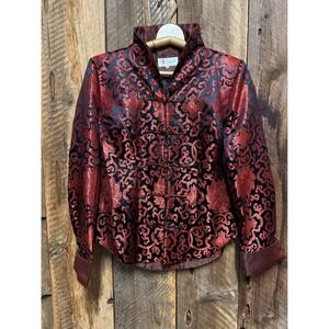 Vintage Laogudai Red Blk Brocade Mandarin Collar Size 36 or Small Elegant Satin